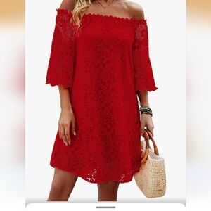 Chic Scarlet Lace Long Sleeve Dress